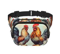 Marsupio da donna con gallo e gallina, impermeabile, regolabile, alla moda, casual, a tracolla, per corsa, allenamento, escursionismo, viaggi, nero, taglia unica, Nero , Taglia unica