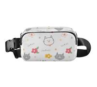 Marsupio da donna con gatti floreali bianchi, impermeabile, grande, grazioso marsupio per donne, gatti floreali bianchi, 20,3 x 13,5 x 5,8 cm, divertente, carino, gatti floreali bianchi, 20,3 x 13,5 x