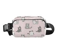Marsupio da donna con grazioso gatto e scritta "Love", rosa ovunque, impermeabile, da uomo, Cute Cat Love Rosa, 8 x 5.3 x 2.3 inch, Simpatico e divertente