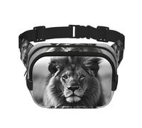 Marsupio da donna con leone africano in bianco e nero, impermeabile, regolabile, alla moda, casual, a tracolla, per corsa, allenamento, escursionismo, viaggi, nero, taglia unica, Nero , Taglia unica
