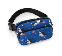 Marsupio da donna con occhiali felici in stile cartone animato, grazioso squalo, borsa a tracolla da donna, alla moda