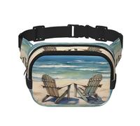Marsupio da donna con scene da spiaggia con sedie, impermeabile, regolabile, alla moda, casual, borsa a tracolla per corsa, allenamento, escursionismo, viaggi, nero, taglia unica, Nero , Taglia unica