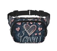 Marsupio da donna con scritta "I Love You" con stampa a cuori, con cinghia regolabile, per allenamento/corsa/escursionismo, Nero , Taglia unica