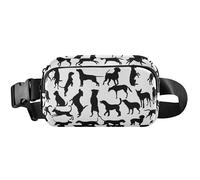 Marsupio da donna con silhouette di cane bianco ovunque, carino impermeabile borsa a tracolla in vita, silhouette di cane bianco, 20,3 x 13,5 x 5,8 cm, divertente cute, silhouette di cane bianco, 20,3
