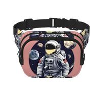 Marsupio da donna con stampa astronauta sulla luna, alla moda, per viaggi e corsa, nero, Taglia unica