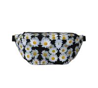 Marsupio da donna con stampa bianca con margherite, grande borsa a tracolla per escursionismo, viaggi, facile da trasportare