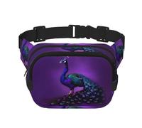 Marsupio da donna con stampa con pavone viola, marsupio per tutti i giorni, per viaggi, attività all'aperto, corsa, caccia per adulti, nero, Taglia unica