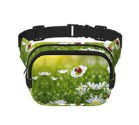 Marsupio da donna con stampa di coccinelle e margherite, con cinghia regolabile, per allenamento/corsa/escursionismo, Nero , Taglia unica