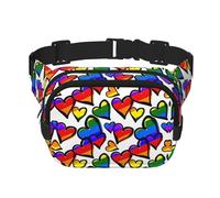 Marsupio da donna con stampa di cuori gay pride arcobaleno con cinghia regolabile per allenamento/corsa/escursionismo a tracolla, Nero , Taglia unica
