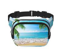 Marsupio da donna con stampa di foglie di palma, mare, oceano, spiaggia, con cinghia regolabile, per allenamento/corsa/escursionismo, Nero , Taglia unica