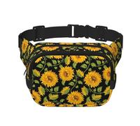 Marsupio da donna con stampa di girasole con cinghia regolabile per allenamento/corsa/escursionismo a tracolla, Nero , Taglia unica