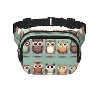 Marsupio da donna con stampa di gufi in stile cartone animato, con cinghia regolabile, per allenamento/corsa/escursionismo, Nero , Taglia unica