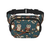 Marsupio da donna con stampa di gufi su rami di albero, con cinghia regolabile, per allenamento/corsa/escursionismo, marsupio a tracolla, Nero , Taglia unica