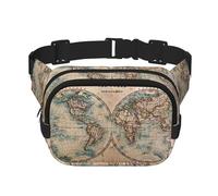 Marsupio da donna con stampa di mappa del mondo con cinghia regolabile per allenamento/corsa/escursionismo, marsupio a tracolla, Nero , Taglia unica