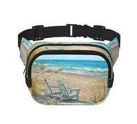 Marsupio da donna con stampa di scene di spiaggia con tracolla regolabile per allenamento/corsa/escursionismo, Nero , Taglia unica