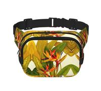 Marsupio da donna con stampa di uccelli tropicali del paradiso con cinghia regolabile per allenamento/corsa/escursionismo, Nero , Taglia unica