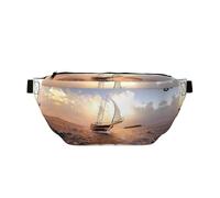 Marsupio da donna con stampa di una nave a vela bianca al tramonto, borsa a tracolla, grande borsa a tracolla per escursionismo, viaggi, facile da trasportare