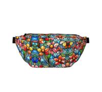 Marsupio da donna con stampa di vetro colorato floreale, grande borsa a tracolla per escursionismo, viaggi, facile da trasportare