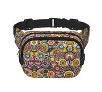 Marsupio da donna con stampa floreale con cerchi etnici e motivo floreale, grazioso marsupio alla moda, nero, Taglia unica