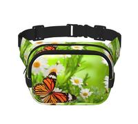Marsupio da donna con stampa floreale con farfalla su margherita, con cinghia regolabile, per allenamento/corsa/escursionismo, marsupio a tracolla, Nero , Taglia unica