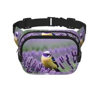 Marsupio da donna con stampa floreale e uccellino viola lavanda floreale marsupio per tutti i giorni per viaggi all'aperto corsa caccia per adulti, nero, Taglia unica