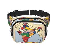 Marsupio da donna con stampa mappa del territorio del Sultanato di Delhi Carino Grande Nero Marsupio a tracolla in nylon alla moda Marsupio, nero, Taglia unica