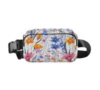 Marsupio da donna con tracolla regolabile, mini marsupio per allenamento e corsa, motivo floreale ad acquerello, 20 x 13 x 6 cm, Fiori ad acquerello_1, 8" x 5.3" x 2.3"/20 x 13 x 6cm