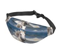 Marsupio da donna, da uomo, regolabile, con cavallo bianco che corre sul mare, borse a tracolla per viaggi, nero, taglia unica, Nero , Taglia unica