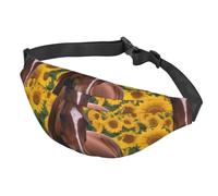 Marsupio da donna, da uomo, regolabile, con cavallo e girasole, borsa a tracolla da viaggio, nero, taglia unica, Nero , Taglia unica