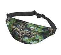 Marsupio da donna, da uomo, regolabile, con croce nera tra fiori verdi, borsa a tracolla da viaggio, nero, taglia unica, Nero , Taglia unica