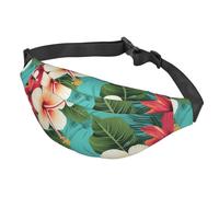 Marsupio da donna, da uomo, regolabile, con fiori hawaiani su sfondo verde, borse a tracolla per viaggi, nero, taglia unica, Nero , Taglia unica