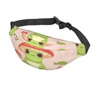 Marsupio da donna, da uomo, regolabile, con grazioso motivo rane e funghi, borsa a tracolla da viaggio, nero, taglia unica, Nero , Taglia unica