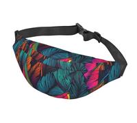 Marsupio da donna, da uomo, regolabile, con motivo a foglie tropicali colorate, borse a tracolla per viaggi, nero, taglia unica, Nero , Taglia unica