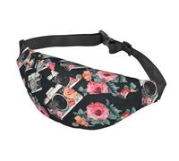 Marsupio da donna, da uomo, regolabile, con motivo floreale, borsa a tracolla per macchina fotografica, da viaggio, nero, taglia unica, Nero , Taglia unica