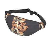 Marsupio da donna, da uomo, regolabile, con simpatico cane corgi, borsa a tracolla da viaggio, nero, taglia unica, Nero , Taglia unica