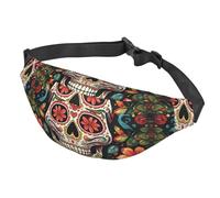 Marsupio da donna, da uomo, regolabile, con teschio, colorato, per viaggi, nero, taglia unica, Nero , Taglia unica