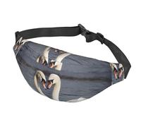 Marsupio da donna, da uomo, regolabile, romantico, con cigno bianco, borsa a tracolla da viaggio, nero, taglia unica, Nero , Taglia unica