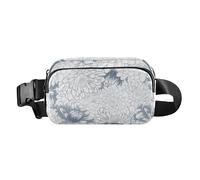 Marsupio da donna e uomo, alla moda, resistente all'acqua, con cinghia regolabile, per allenamento, corsa, escursionismo, dalia e crisantemo, grigio e bianco, Dalia E Crisantemo Grigio Bianco, 1 Size