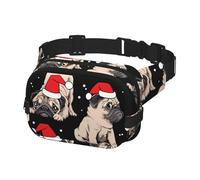 Marsupio da donna e uomo, borsa a tracolla per viaggi, corsa, marsupio, cuccioli, carlini con cappello di Babbo Natale