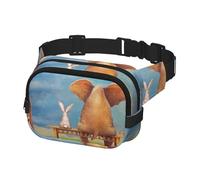 Marsupio da donna e uomo, borsa a tracolla per viaggi, corsa, marsupio, elefante e coniglio seduti su una panchina