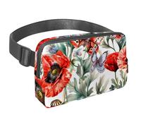 Marsupio da donna e uomo, impermeabile, a tracolla, con cinghia regolabile, per corsa, allenamento, viaggi, farfalle con papaveri rossi, Multicolore 2., Taglia unica, Organizer per borse