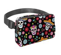 Marsupio da donna e uomo, impermeabile, a tracolla, con cinghia regolabile, per corsa, allenamento, viaggi, teschio del giorno dei morti, motivo floreale, Multicolore 1., Taglia unica, Organizer per
