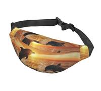 Marsupio da donna e uomo, regolabile, con delfini che saltano fuori dall'acqua al tramonto, borse a tracolla per viaggi, nero, taglia unica, Nero , Taglia unica