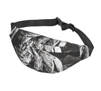 Marsupio da donna e uomo, regolabile, con illustrazione di leone in bianco e nero, borsa a tracolla da viaggio, nera, taglia unica, Nero , Taglia unica