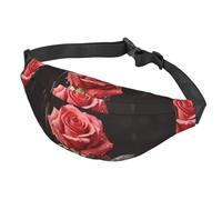 Marsupio da donna e uomo, regolabile, con rose rosse e amore, borsa a tracolla da viaggio, nero, taglia unica, Nero , Taglia unica