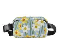 Marsupio da donna, grande, impermeabile, alla moda, con narcisi e fiori blu, bianco, giallo, narciso, fiore, blu, 20,3 x 13,5 x 5,8 cm, divertente, carino, bianco giallo, Bianco Giallo Narciso Fiore