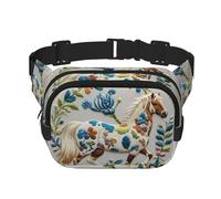 Marsupio da donna impermeabile regolabile con cavalli ricamati con animali, marsupio alla moda, casual, borsa a tracolla per corsa, allenamento, escursionismo, viaggi, nero, taglia unica, Nero ,