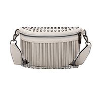 Marsupio da donna in pelle con brillantini e nappe con strass, borsa a tracolla per rivetti, bianco, Taglia unica