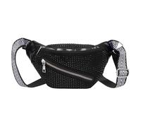 Marsupio da donna in pelle per ragazze, con strass glitterati e nappe, borsa a tracolla con rivetti, 7527+nero, alla moda