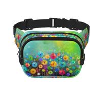 Marsupio da donna in stile astratto con stampa di fiori colorati con cinghia regolabile per allenamento/corsa/escursionismo, Nero , Taglia unica